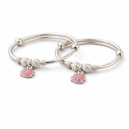 925 Sterling Silver Kids Adjustable Ladybug Charm Bangle