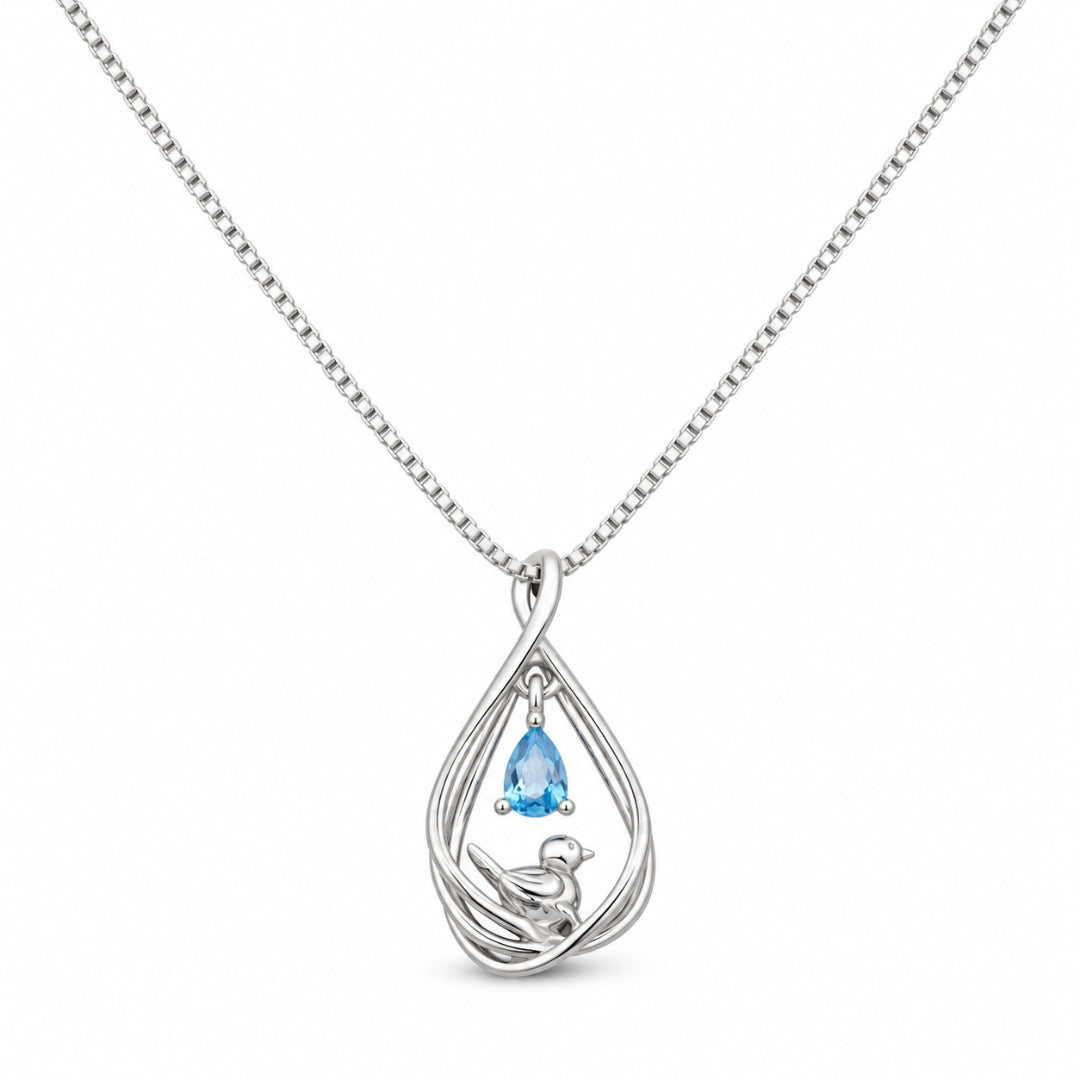 925 Sterling Silver Bird Pendant with Blue Stone for Women
