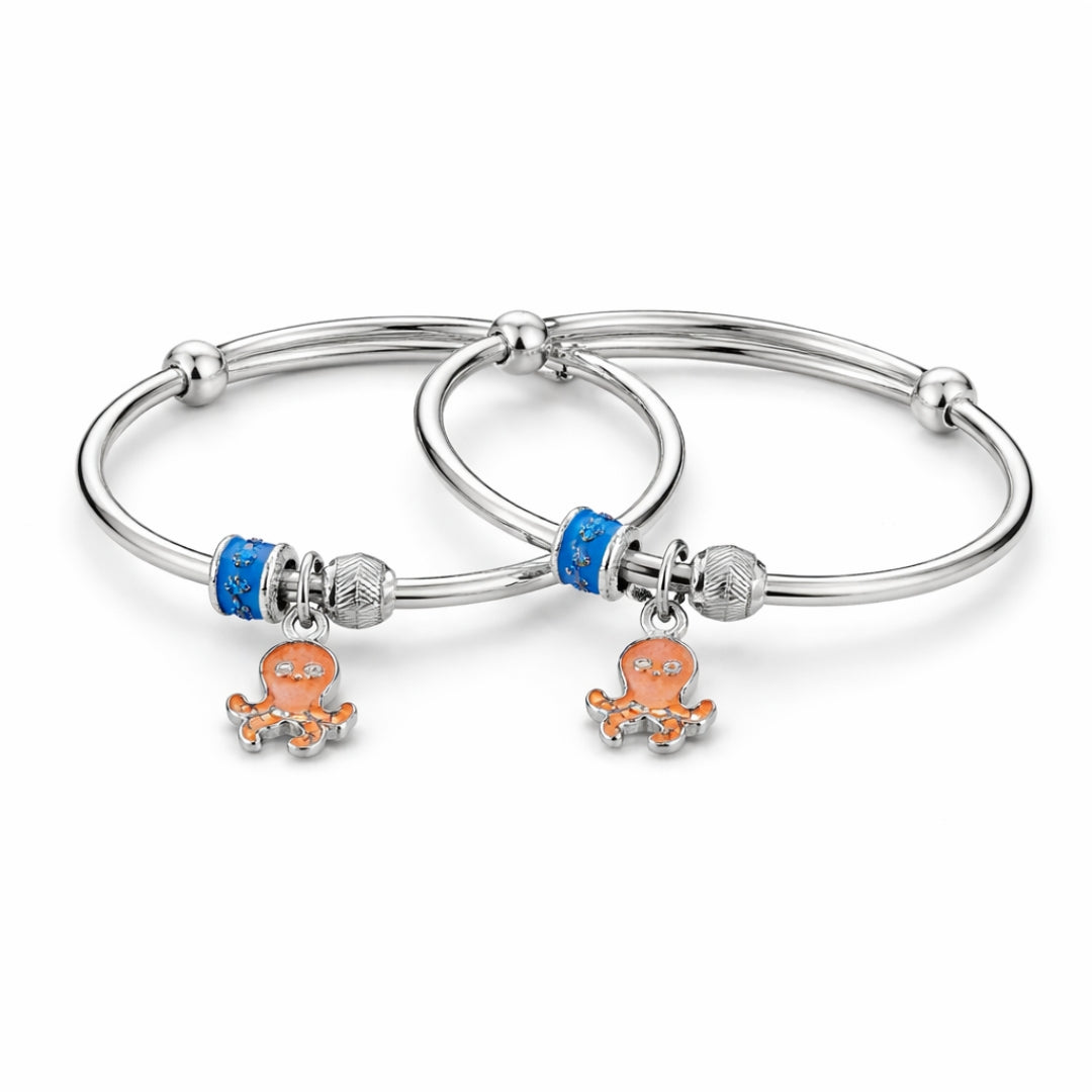 925 Sterling Silver Kids Adjustable Octopus Charm Bangle