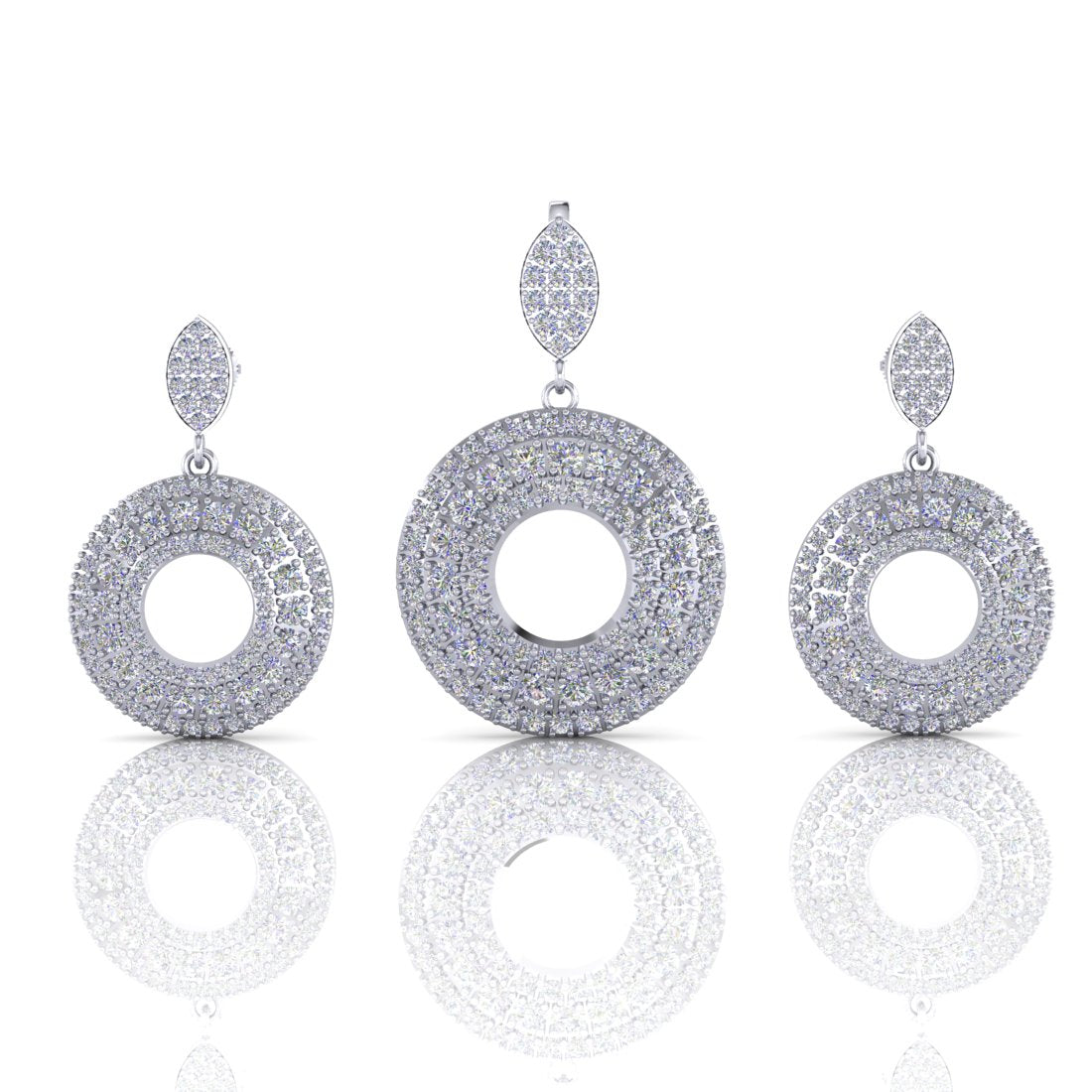 Sterling Silver Round Zircon Studded Pendant and earrings set for Women and Girls (Without Chain)