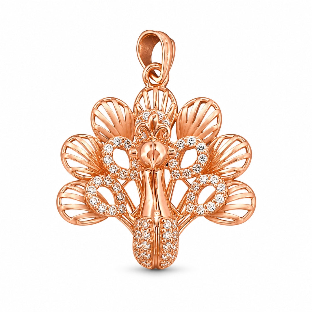 Sterling Silver Rose Gold Plated Peacock Pendant(without chain) with Matching Earrings Set for Women & Girls