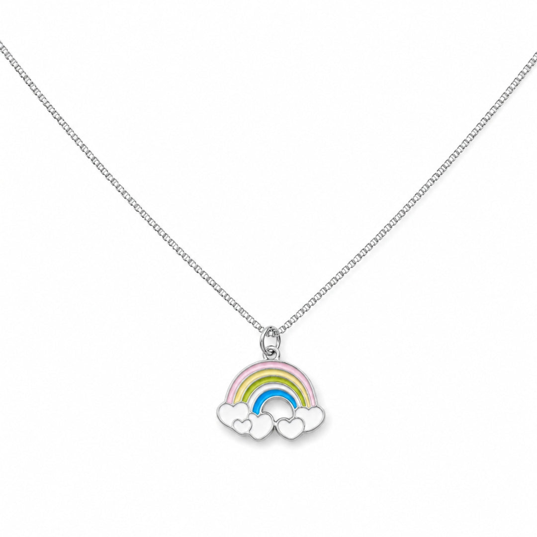 925 Sterling Silver Rainbow Enamel Chain Pendant for Kids