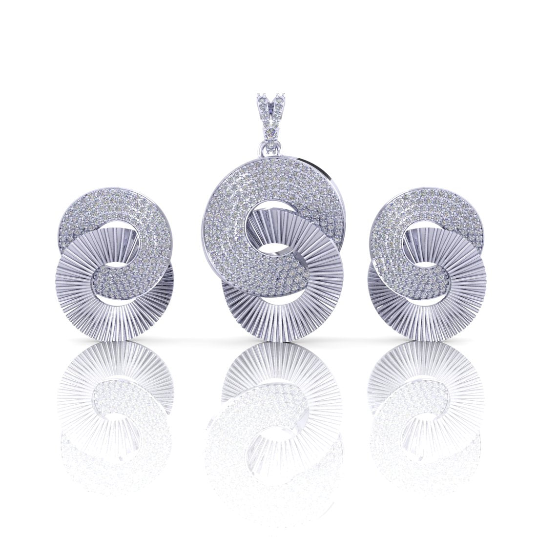 925 Sterling Silver Stone Studded Round Loop Pendant Set with Matching Earrings for Women & Girls (No Chain)