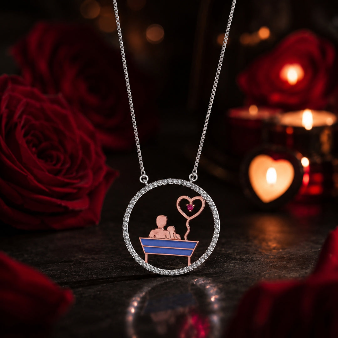 Sterling Silver Couple Heart Chain Pendant for Women and Girls