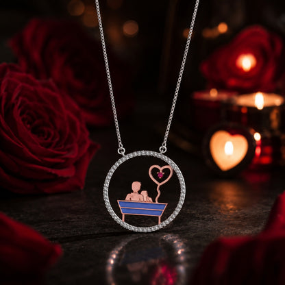 Sterling Silver Couple Heart Chain Pendant for Women and Girls