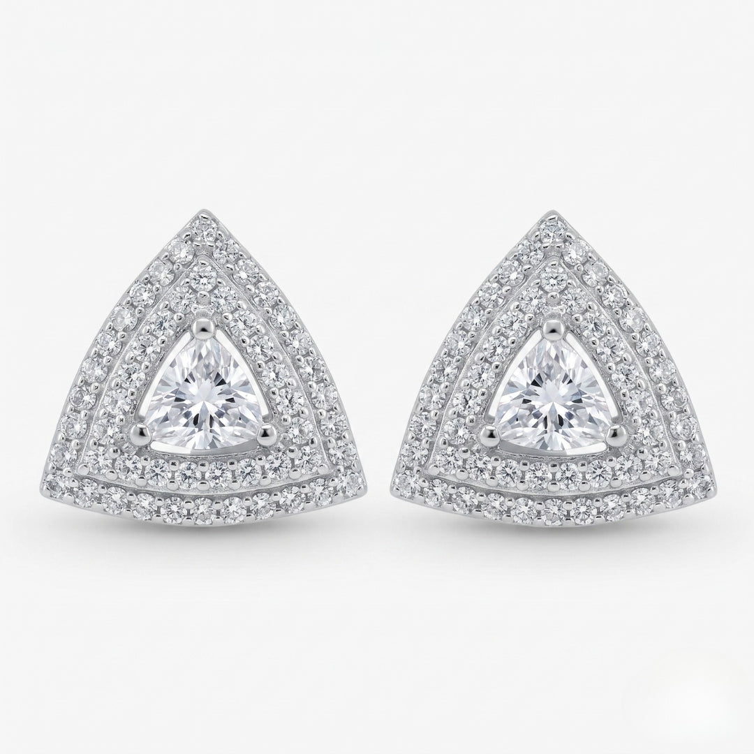 Sterling Silver Triangle Halo Stud Earrings for Women