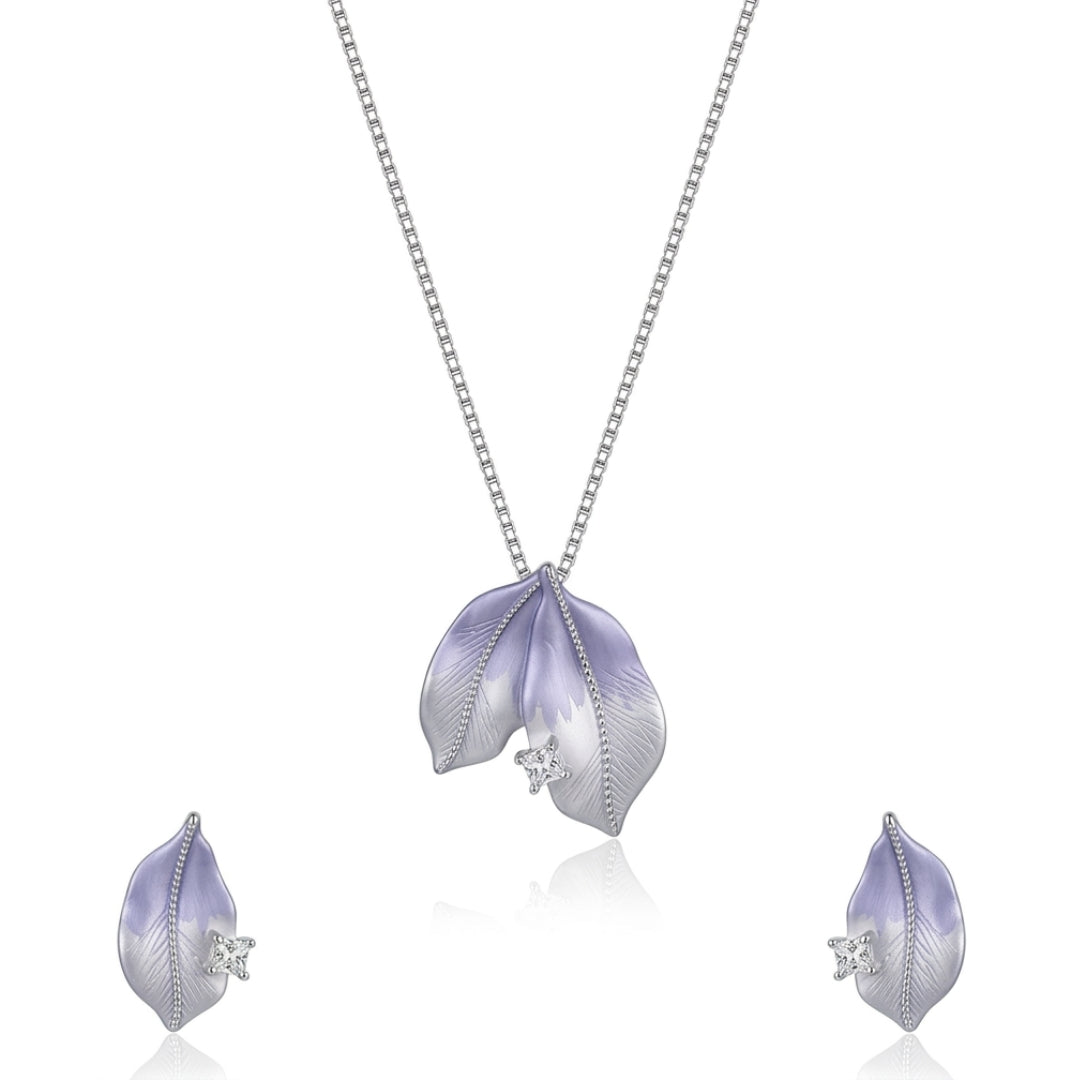 Sterling Silver Lavender Leaf Pendant with Earrings Set for Women