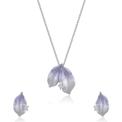 Sterling Silver Lavender Leaf Pendant with Earrings Set for Women