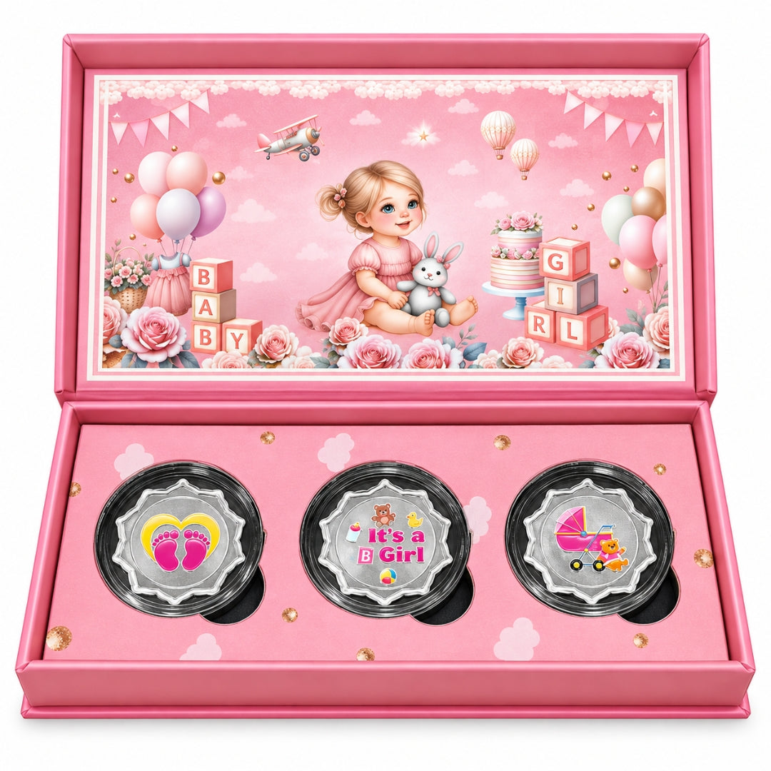 3 GM 999 Pure Silver It’s a Girl Newborn Coin Gift Set