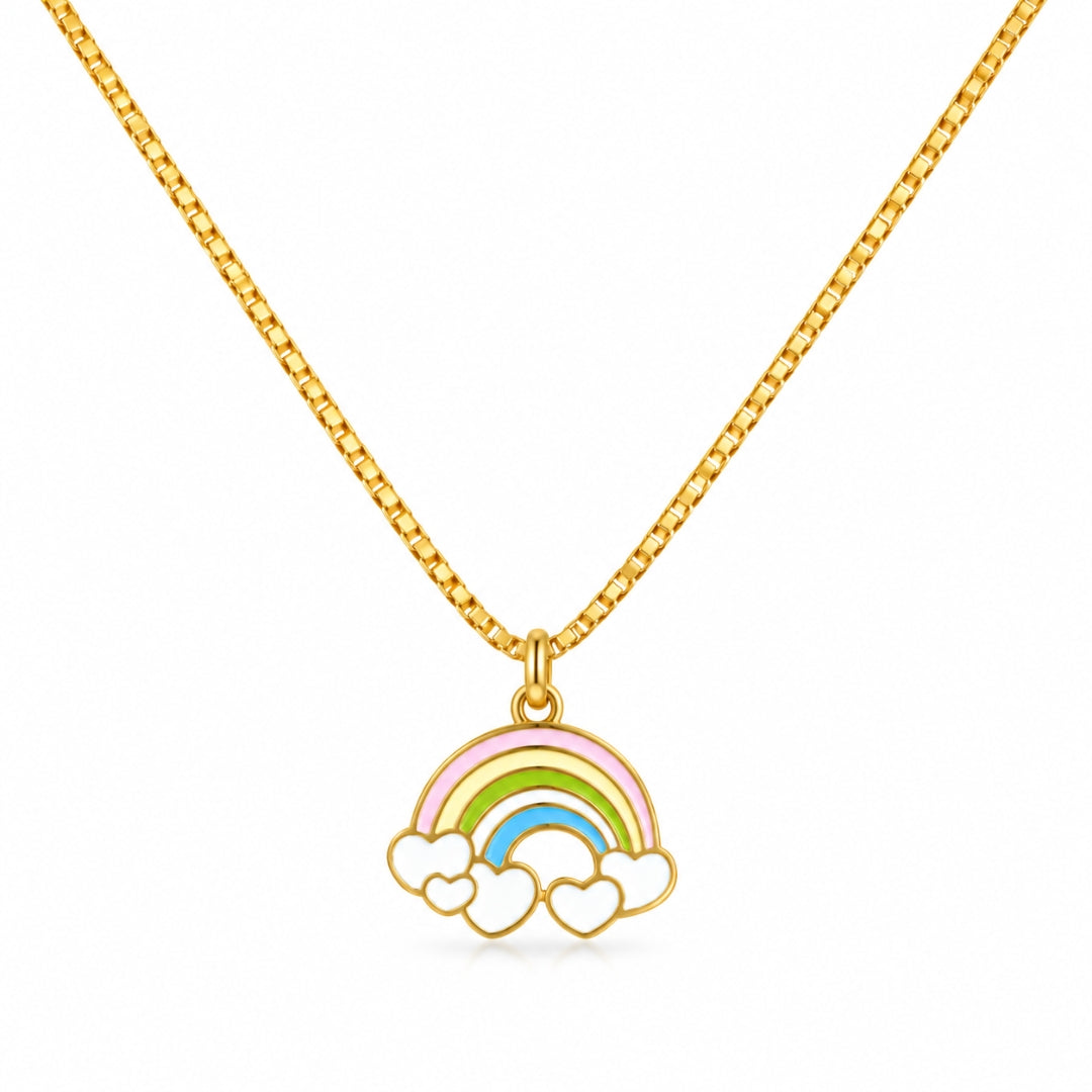 925 Sterling Silver Gold Plated Rainbow Enamel Chain Pendant for Kids