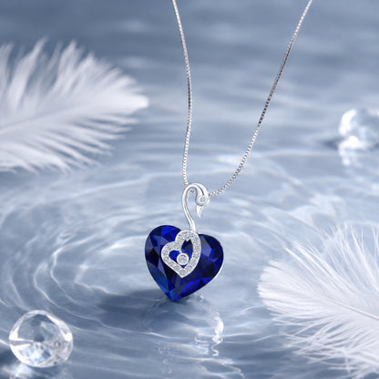 Sterling Silver Blue Heart Swan Chain Pendant for Women and Girls