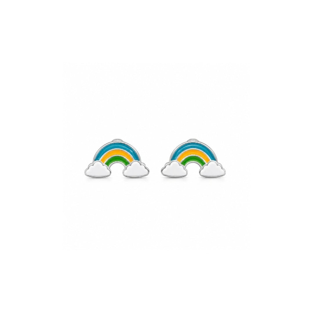 925 Sterling Silver Teal, Orange & Green Rainbow Cloud Stud Earrings for Girls