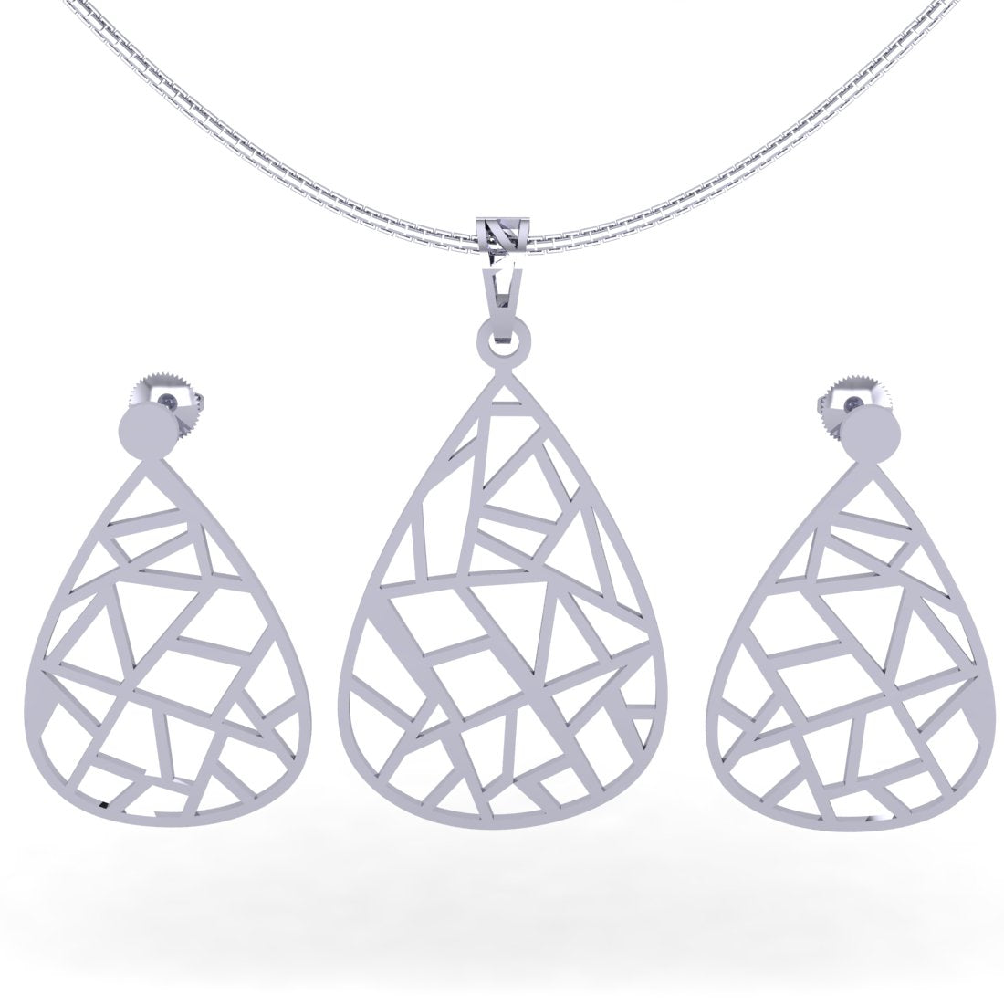 Sterling Silver 925 Diamond cut Leaf Pendant With Earring Set for Women and Girls