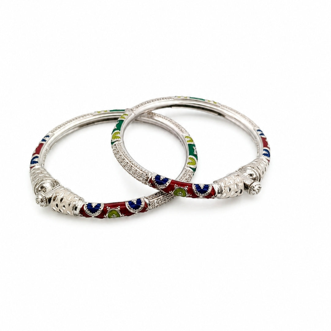 Sterling Silver Red and Green Manipuri Bangle for Women