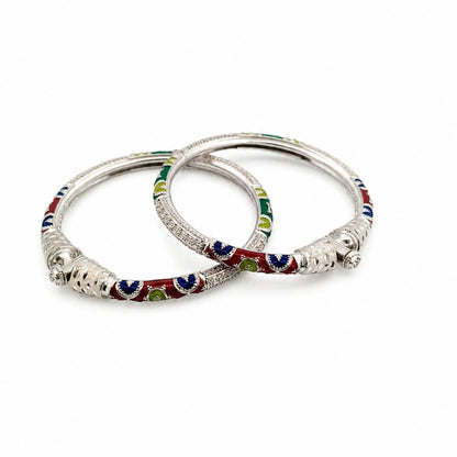 Sterling Silver Red and Green Manipuri Bangle for Women