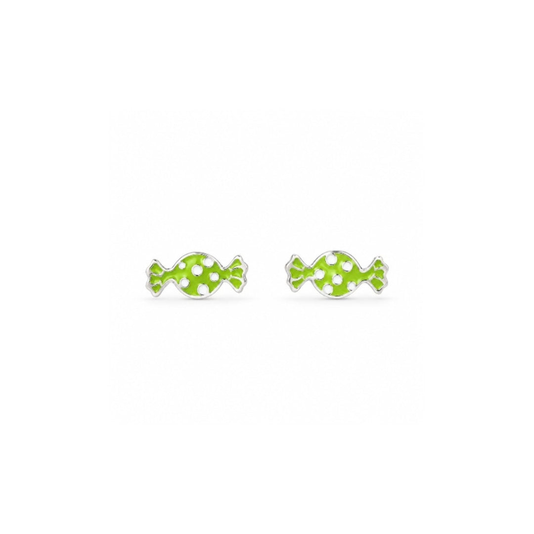 925 Sterling Silver Green & White Polka Candy Stud Earrings for Girls