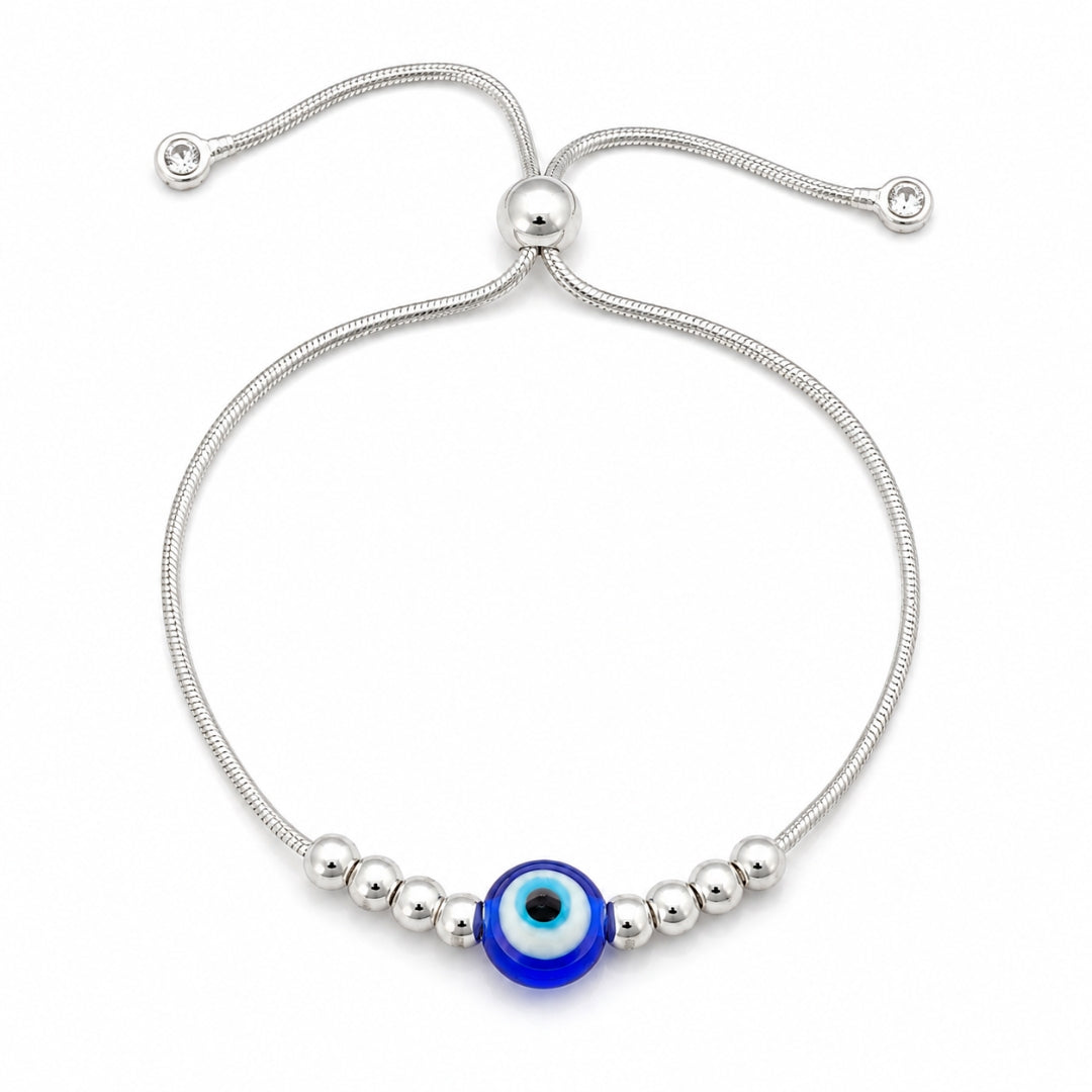 925 Sterling Silver Blue Evil Eye Minimal Bead Adjustable Wristlet for Women