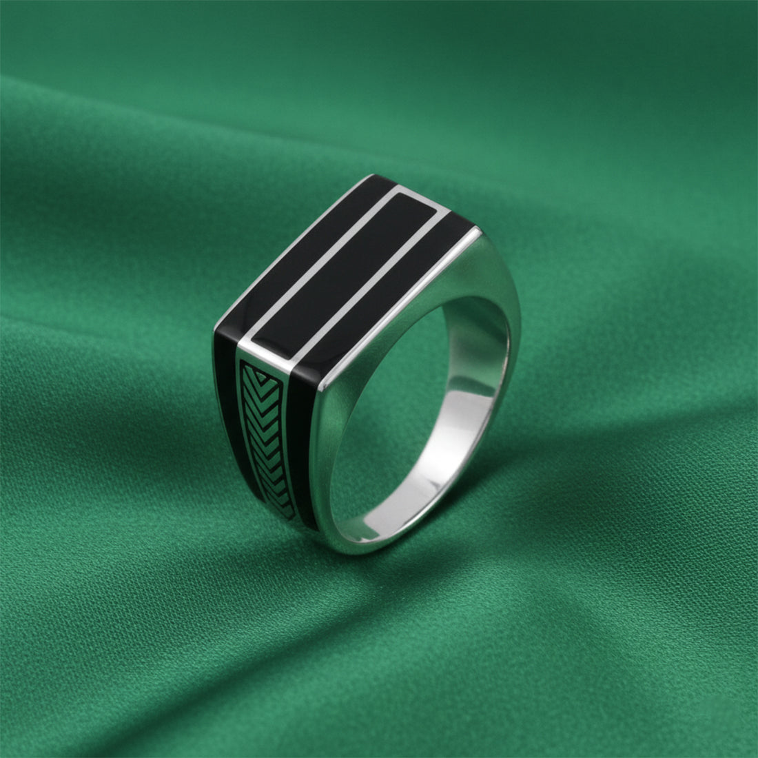 Sterling Silver EterKnight Black Chevron Ring for Men