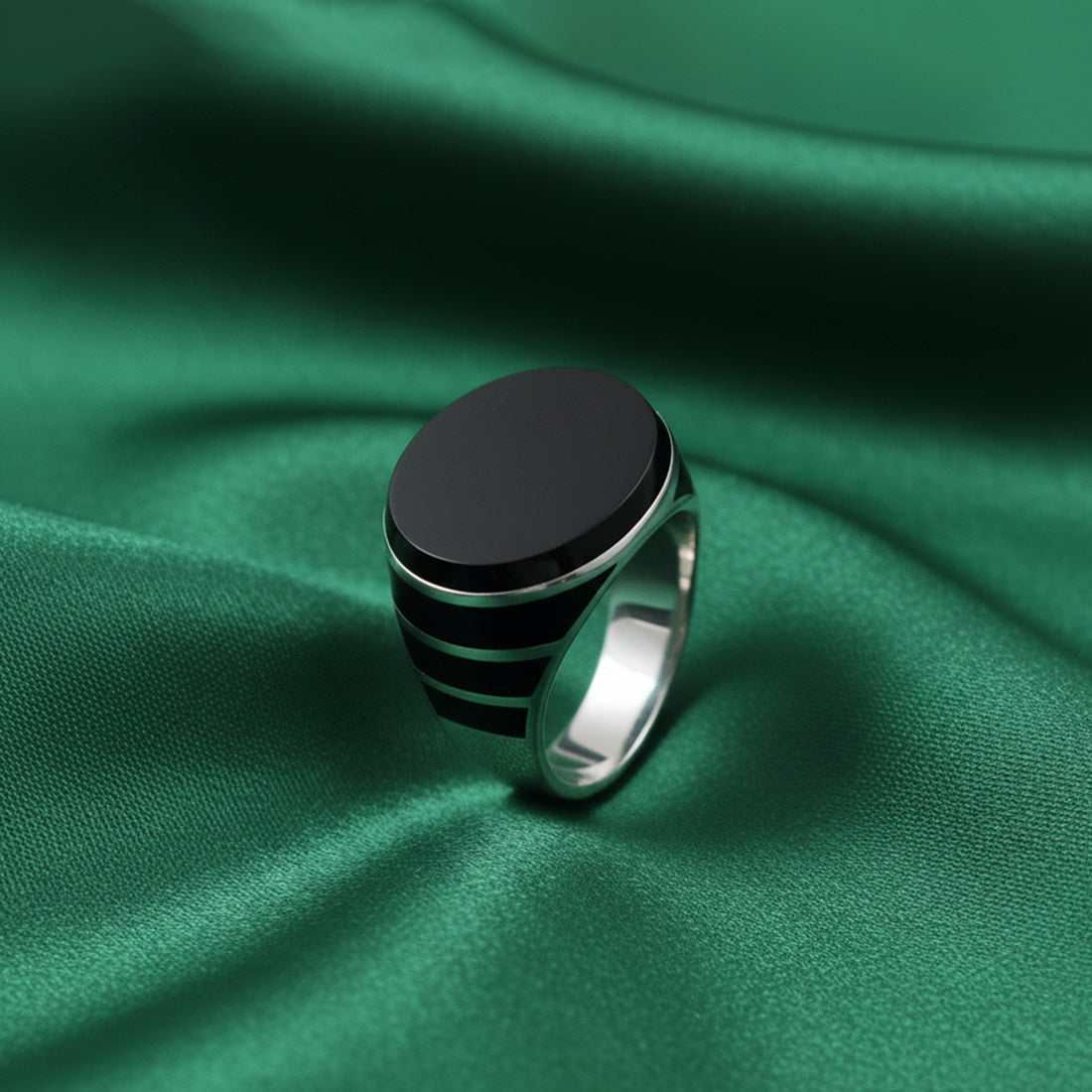 Sterling Silver EterKnight Black Oval Ring for Men