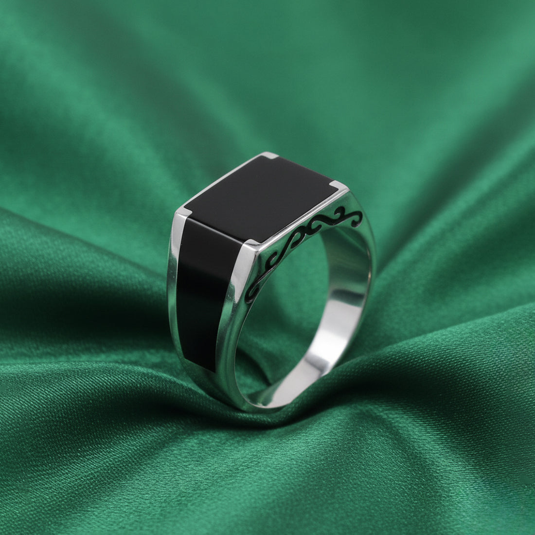 Sterling Silver EterKnight Black Top Ring for Men
