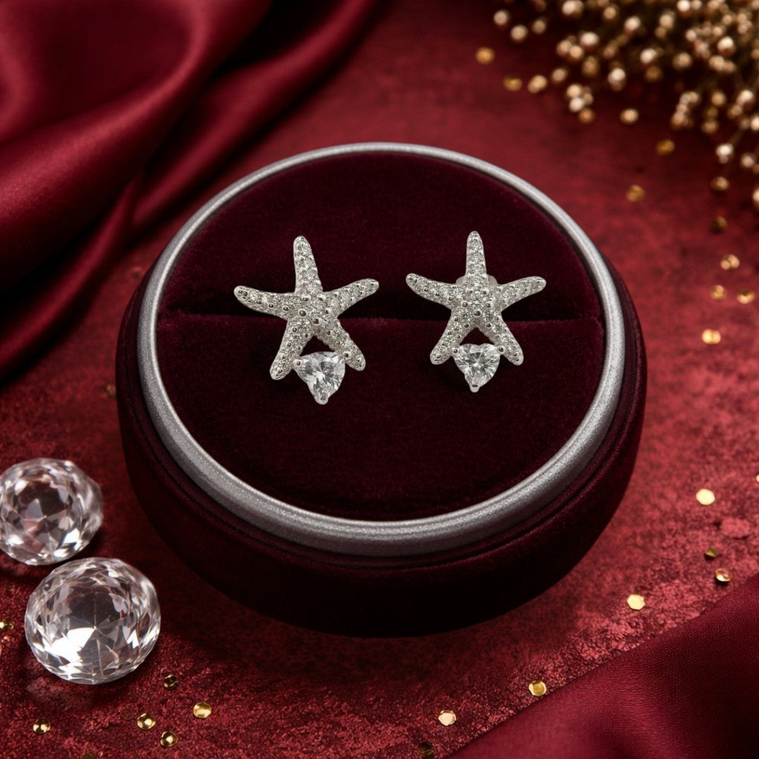 Sterling Silver Starfish Design Stud Earrings for Women