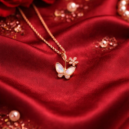 Sterling Silver Rose Gold Floral Butterfly Chain Pendant for Women