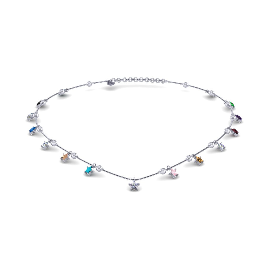 Sterling Silver Multicolor Stone Studded Necklace for Women and Girls