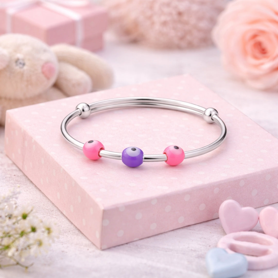 Sterling Silver Kids Adjustable Multicolor Evil Eye Nazariya Bangle