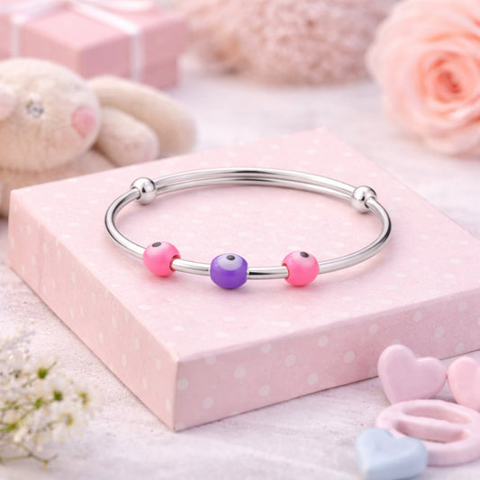 Sterling Silver Kids Adjustable Multicolor Evil Eye Nazariya Bangle