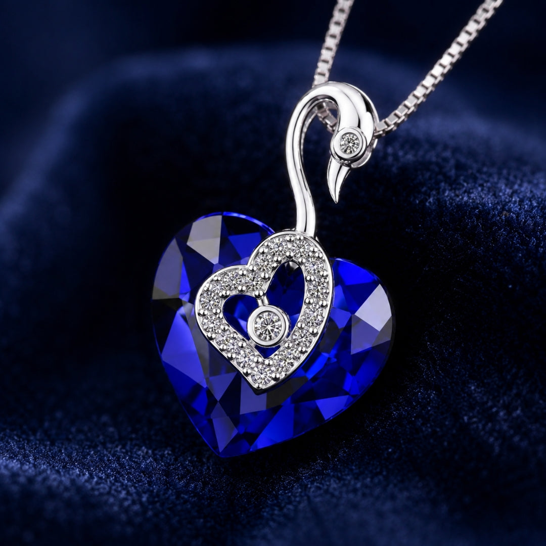 Sterling Silver Blue Heart Swan Chain Pendant for Women and Girls