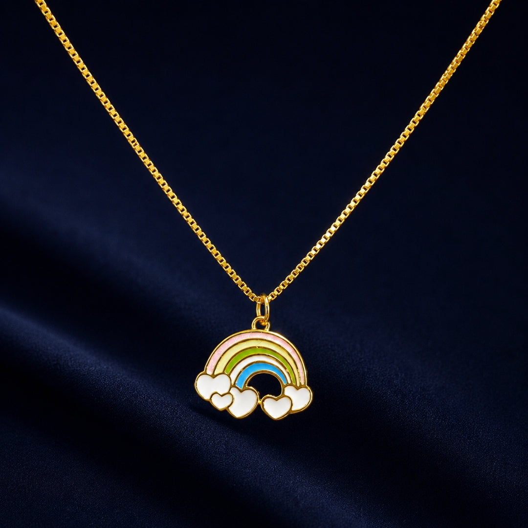 925 Sterling Silver Gold Plated Rainbow Enamel Chain Pendant for Kids