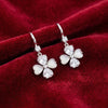 Sterling Silver Floral Clover Drop Earrings for Women