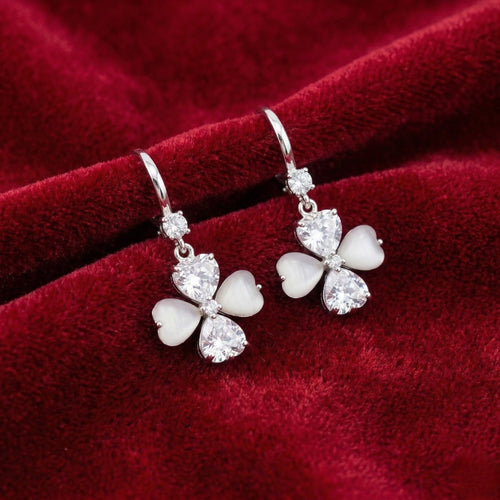 Sterling Silver Floral Clover Drop Earrings for Women