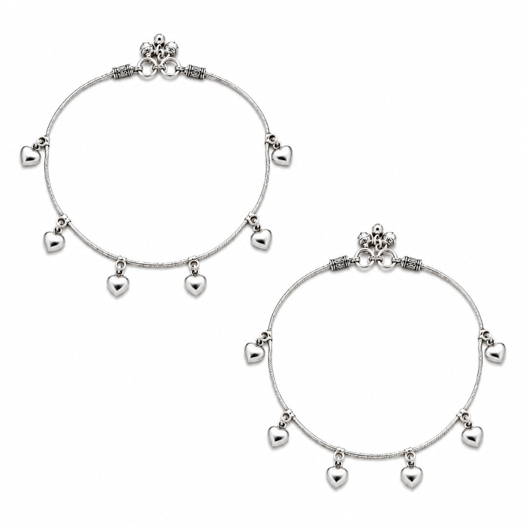 Sterling Silver Heart charm Anklets for Women & Girls