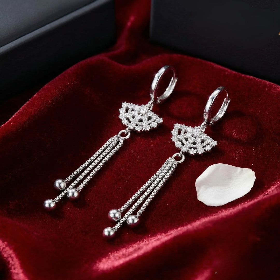 Sterling Silver Cubic Zirconia Tassel Drop Earrings for Women