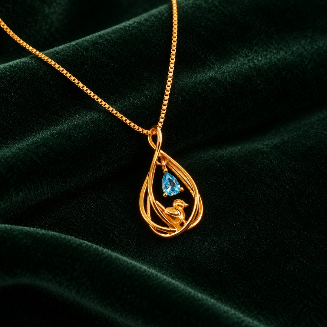 925 Sterling Silver Gold-Plated Bird Pendant with Blue Stone for Women