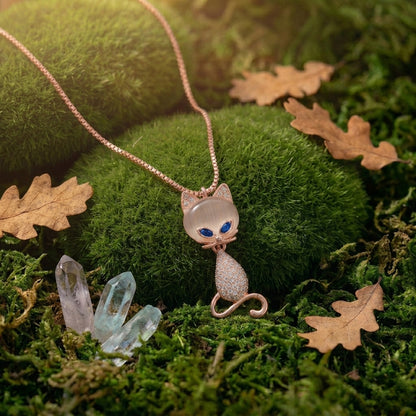 Sterling Silver Rose Gold Plated Cat Chain Pendant for Women