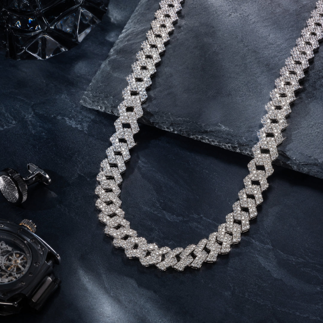 Sterling Silver EterKnight Stone Studded Cuban Link Chain for Men