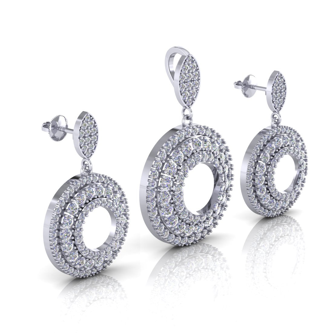 Sterling Silver Round Zircon Studded Pendant and earrings set for Women and Girls (Without Chain)