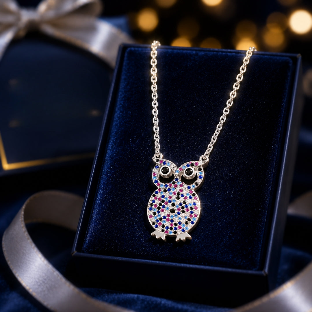 Sterling Silver Multicolour Owl Chain Pendant for Women & Girls