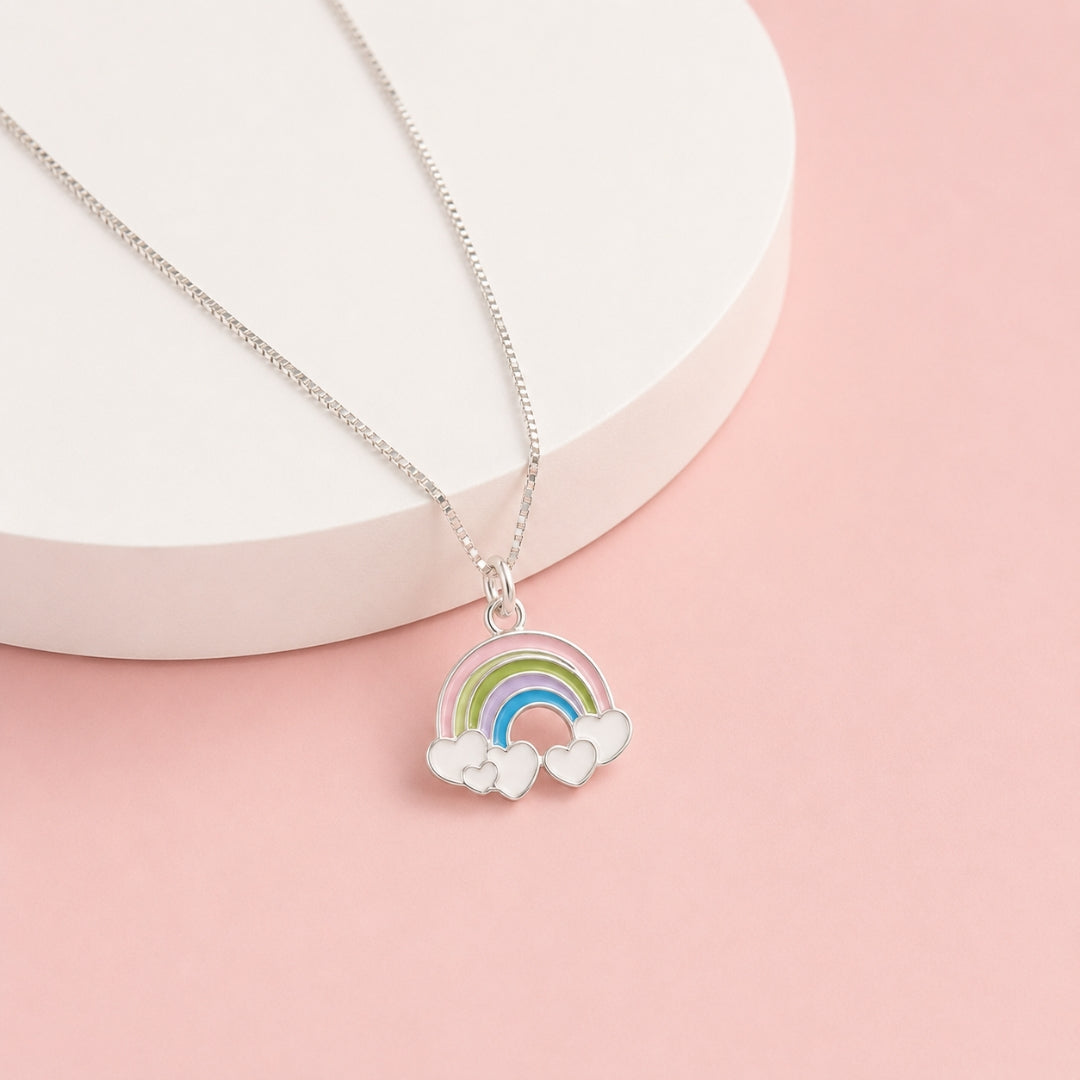 925 Sterling Silver Rainbow Enamel Chain Pendant for Kids