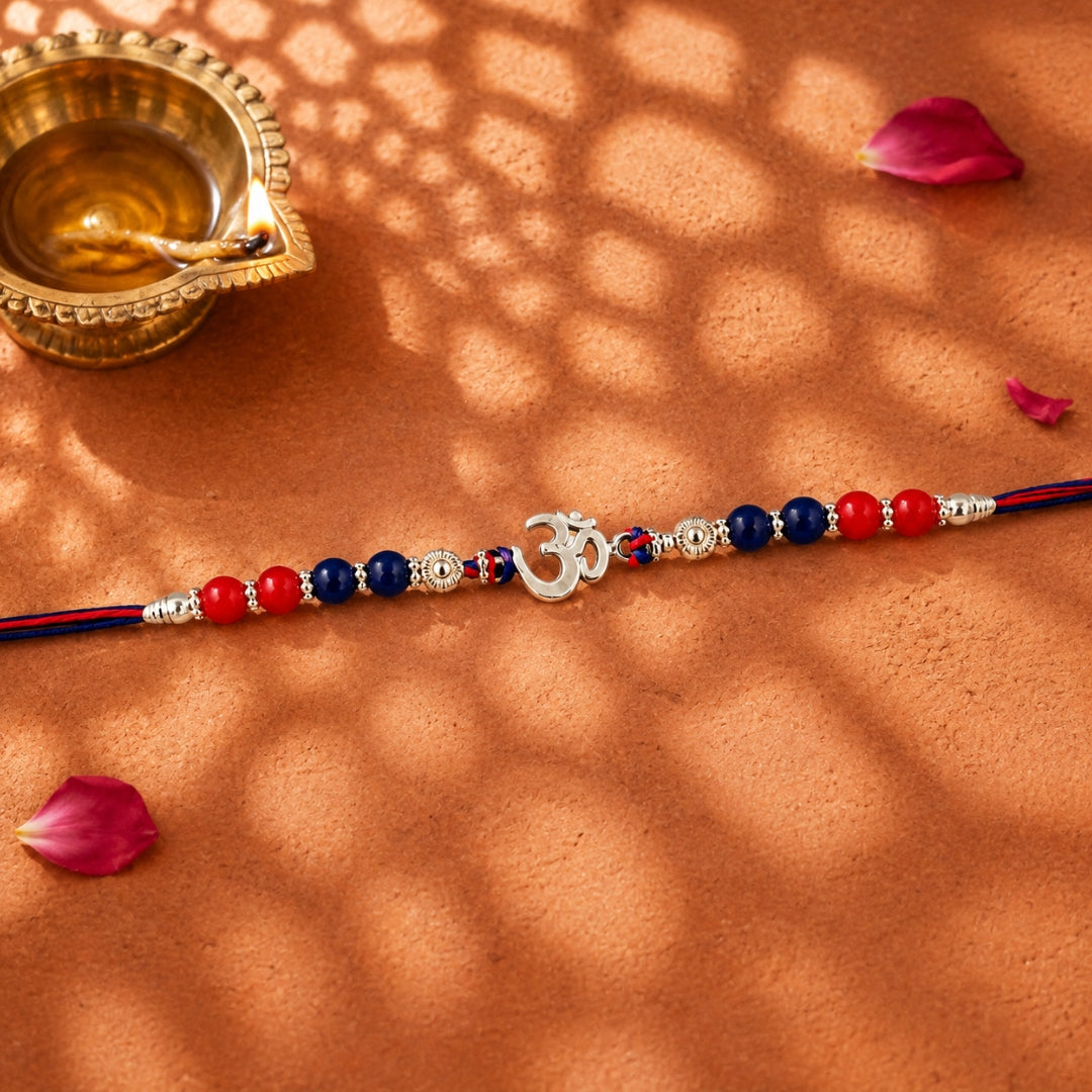Sterling Silver Oxidized Om Rakhi For Brother