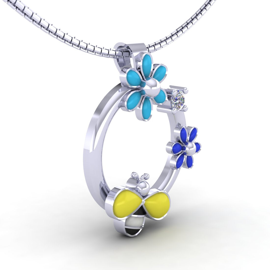 Sterling Silver Bee Floral chain pendant For Women and Girls