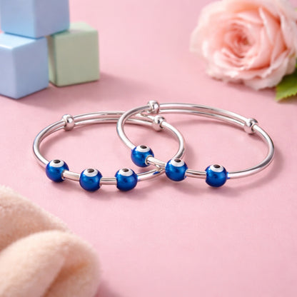 Sterling Silver Kids Adjustable Triple Evil Eye Nazariya Bangle
