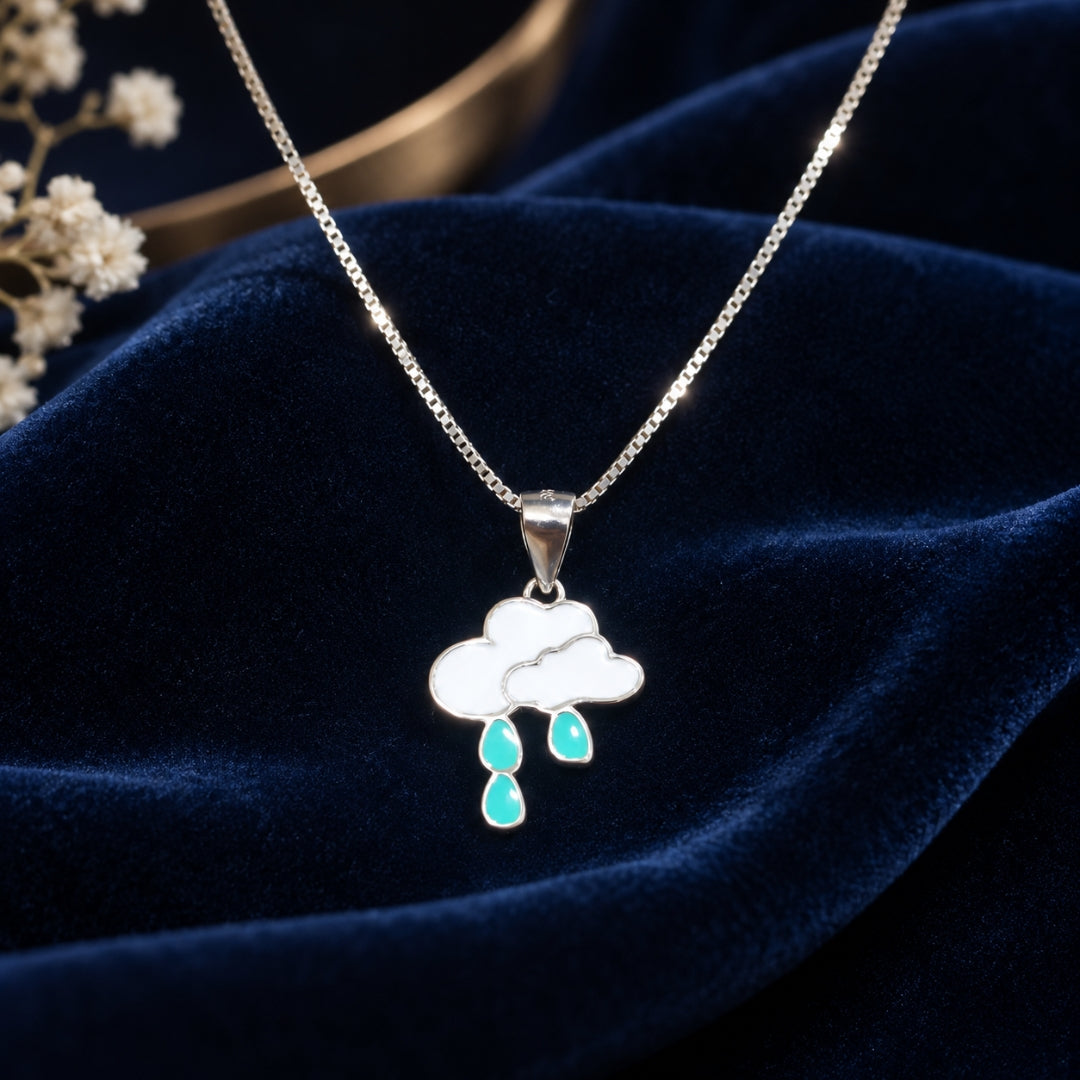925 Sterling Silver Cloud Chain Pendant with Blue Enamel for Kids