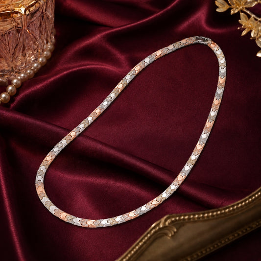Sterling Silver Dual Tone Stone Studded Chain for Women and Girls