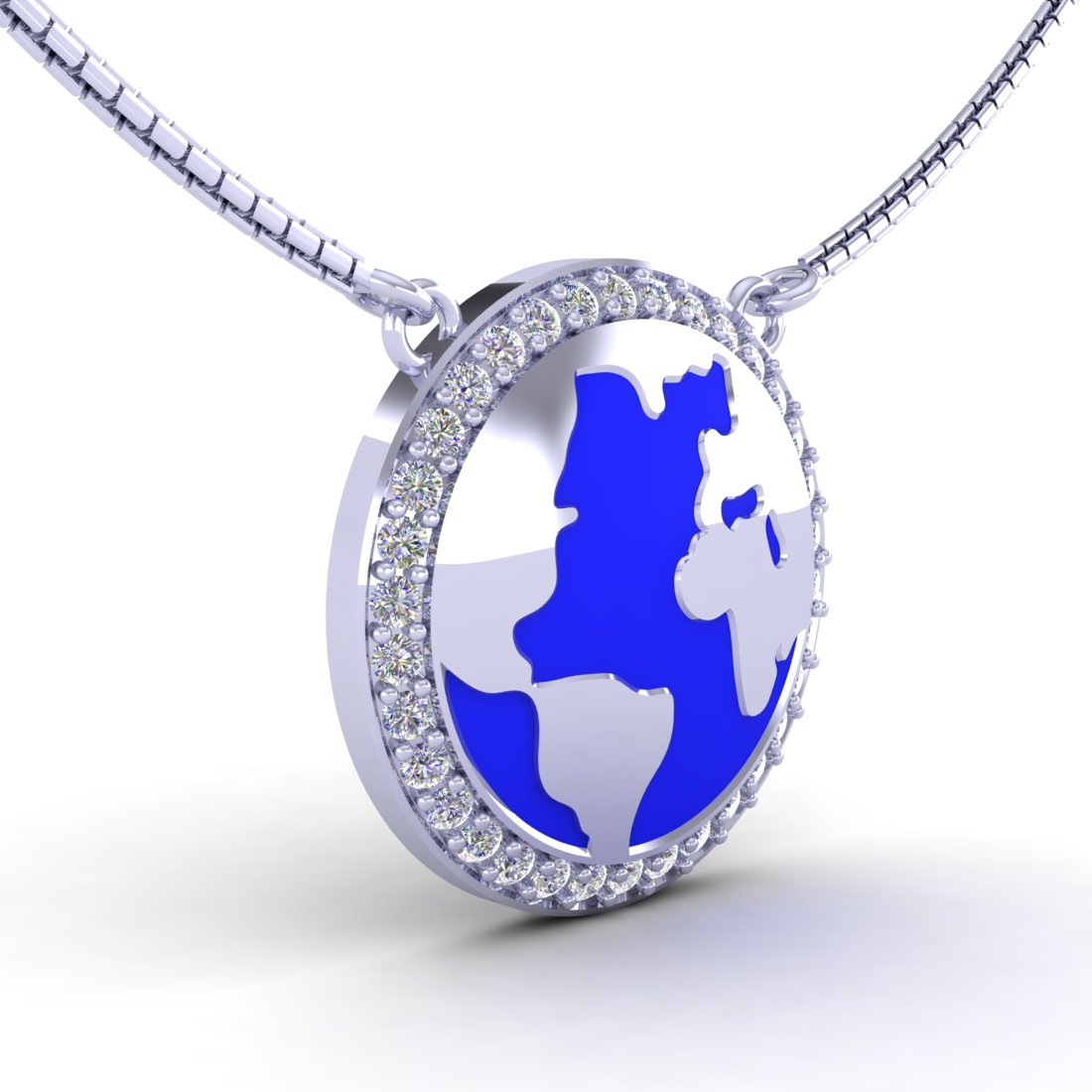 925 Sterling Silver Blue Globe Chain Pendant  for Women & Girls