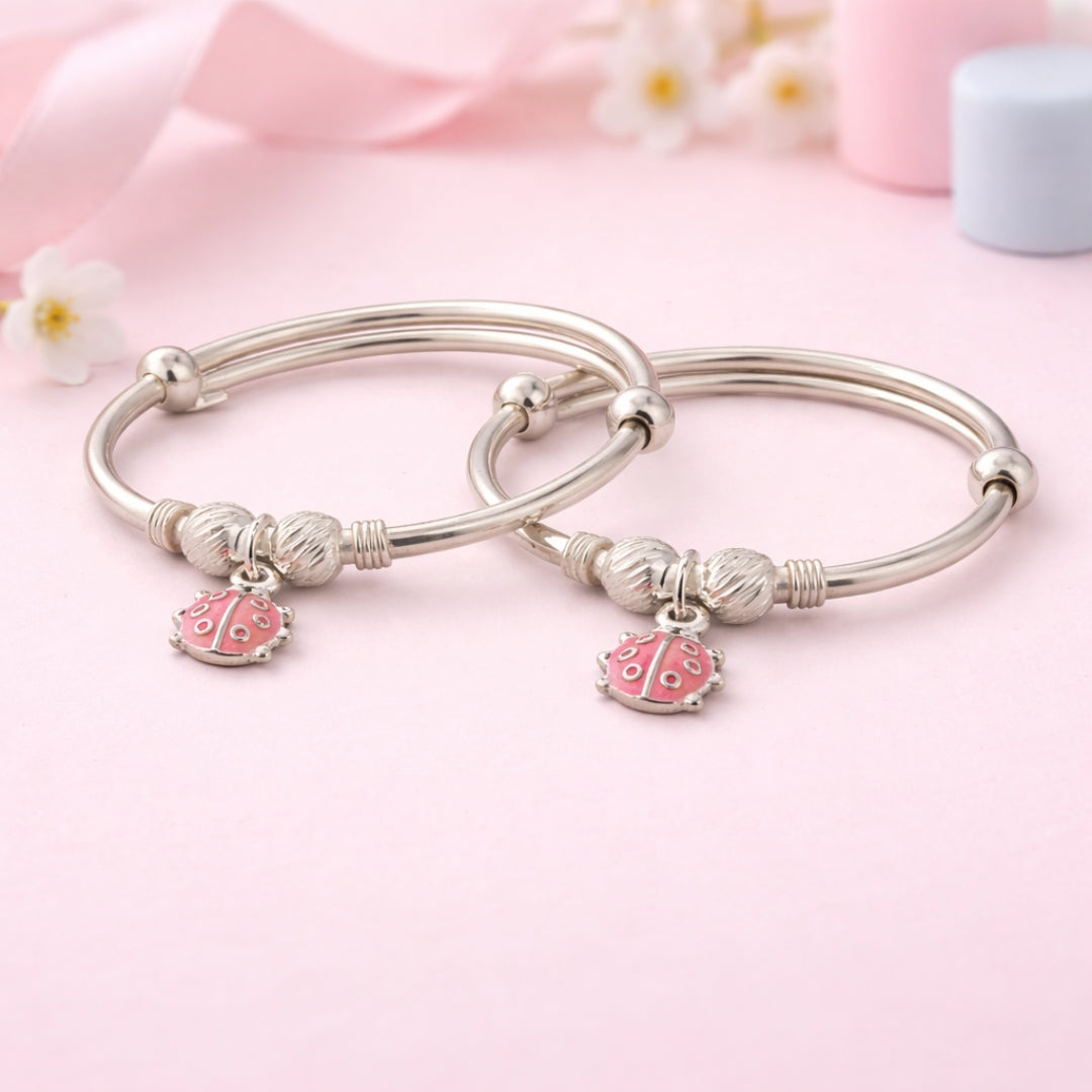 925 Sterling Silver Kids Adjustable Ladybug Charm Bangle