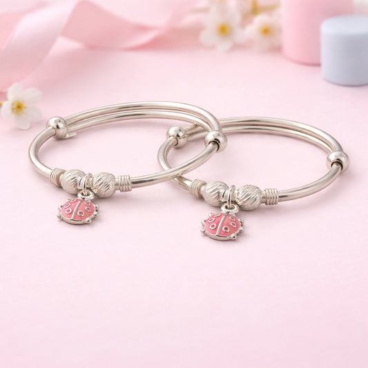 Sterling Silver Kids Adjustable Ladybug Charm Bangle