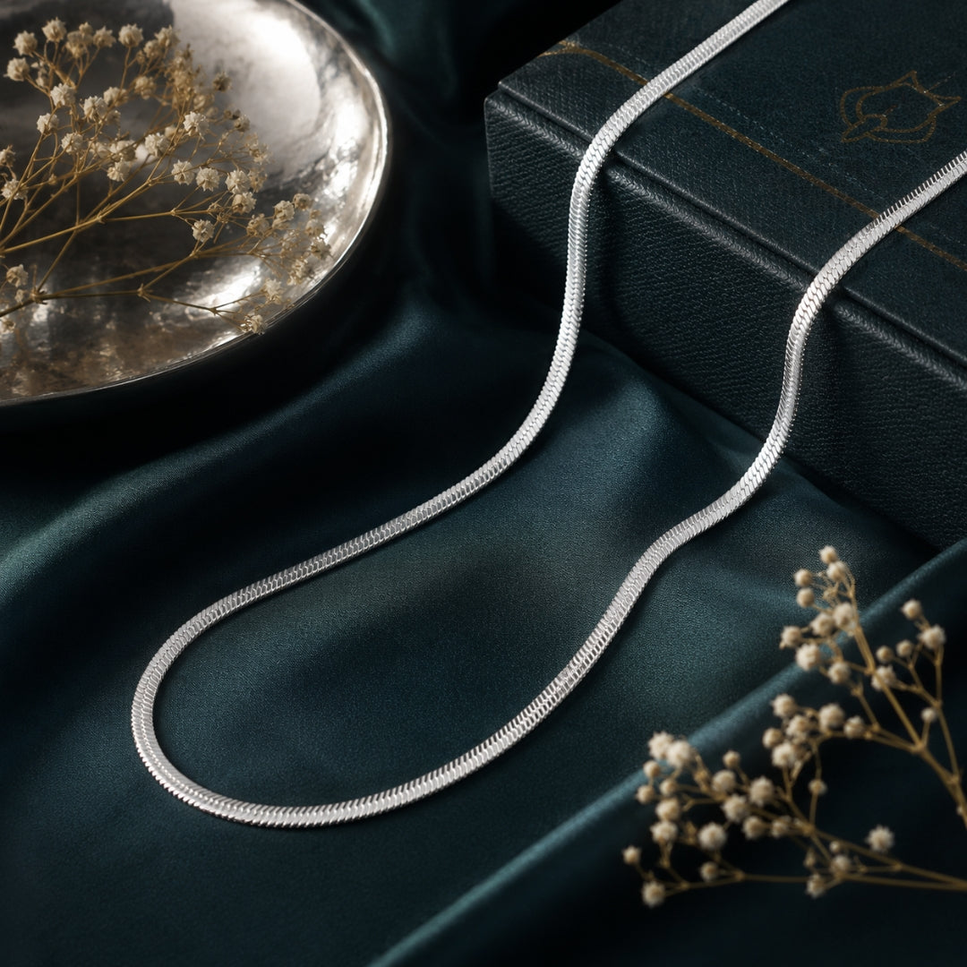 Sterling Silver Flat Herringbone Chain for Men and Women